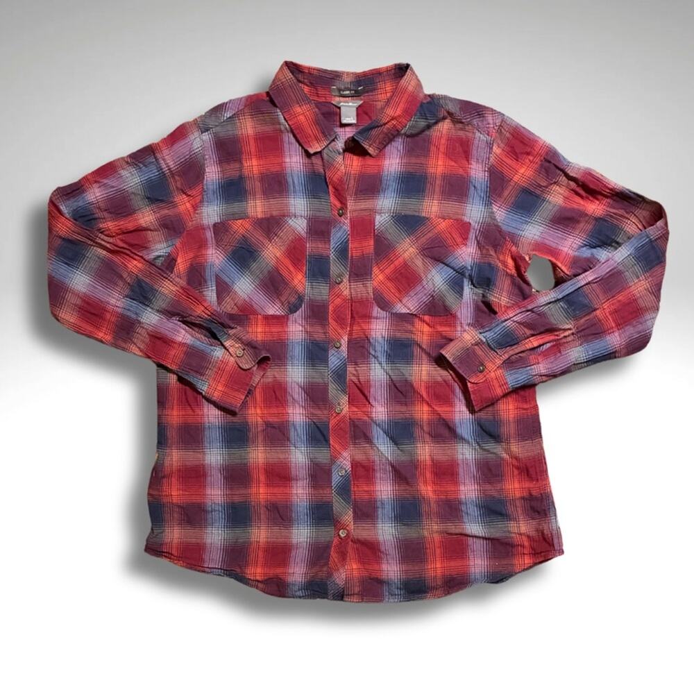 Eddie Bauer Red & Blue Classic Fit Plaid Cotton Button Down Shirt L - Picture 1 of 6